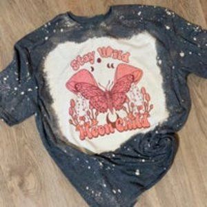 Stay Wild Retro Butterfly Bleached Graphic Tee Shirt all sizes